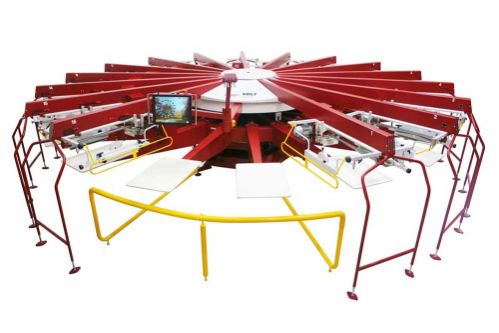 Oversized Anatol VOLT XL press showing its extended print area, servo indexer, and electric drive system for large-format screen printing.