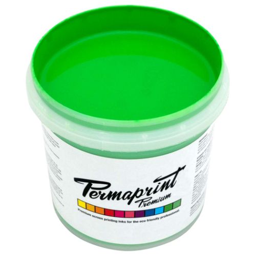 Permaprint Premium Glow Green fluorescent water-based screen printing ink