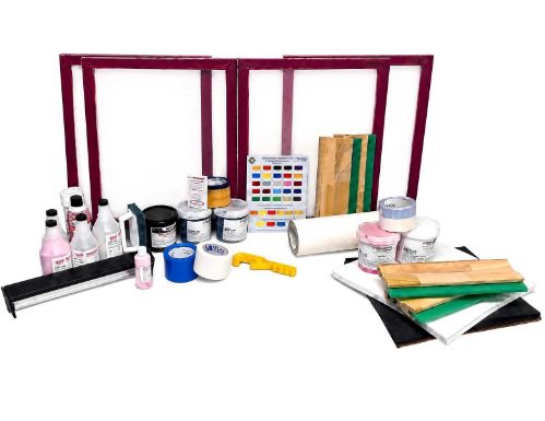 Screen Printing Supply Package #2 with frames, squeegees, plastisol inks, emulsion, pellons and printing supplies