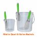 Mini Aluminum Bucket Scoops with Green Handles in Quart and Gallon Screen Printing Ink Buckets